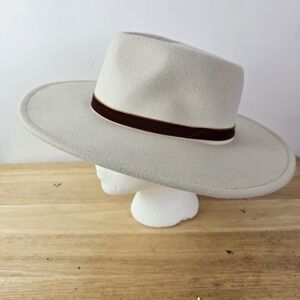 Forever 21 Fedora Hat Cream Ivory Brown Felt Brim Womens SM Small Medium Classic